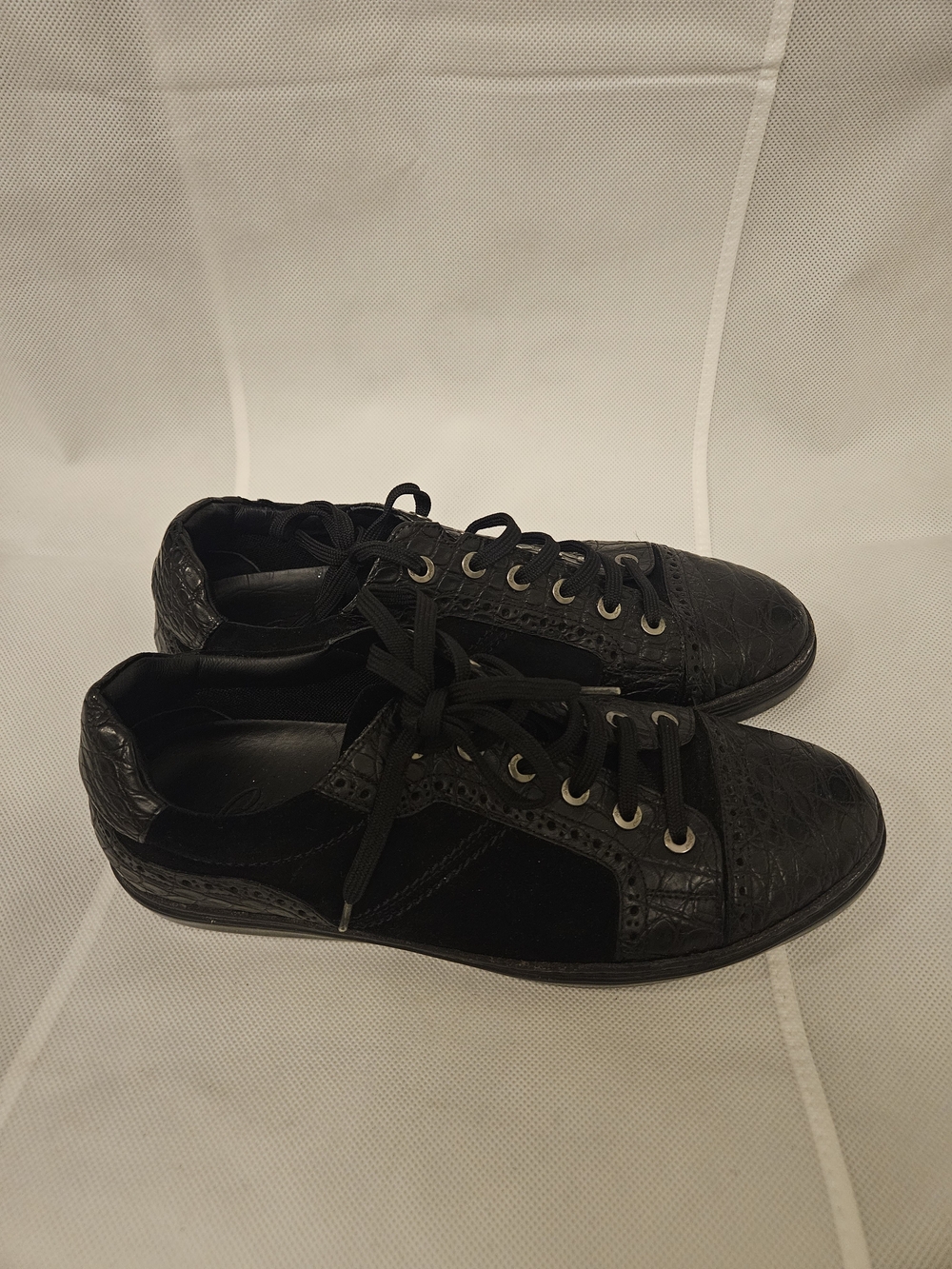 Brioni Black Men's Lace-Up Textured Sneakers